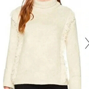 Woolrich Women's Cardinal Peak Textured Fringe Turtleneck Sweater in Burlap Sz M